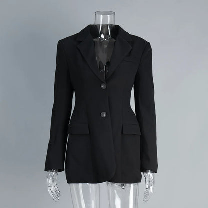 CLO004TP         Elegant Single Breasted Solid Suit for Women 2025 Autumn Buttons Slim Fit Blazers Lady Chic Outerwears Jacket - Klixstore