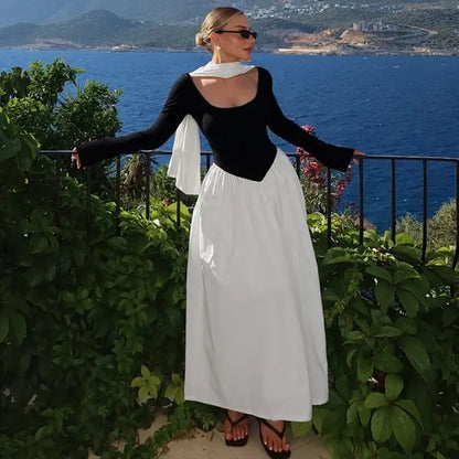 CLO025DJ
Woman Clothes Bandage Long Sleeve Patchwork Evening Dress Female Fashion High Waist Tunics Ruched A-line Long Party Prom Dresses - Klixstore