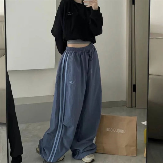 Retro Striped Wide Leg Baggy Pants for Women