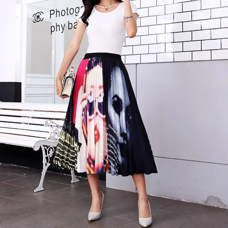 Women's Cartoon Print Pleated A-Line Skirt
