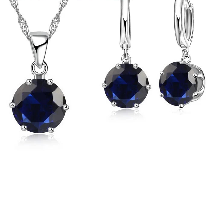 Classic 6-Claw Crystal Necklace & Hoop Earrings Set in 925 Sterling Silver