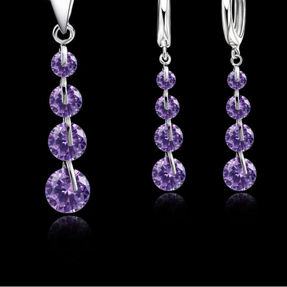 round CZ Crystal Necklace & Hoop Earrings Set in 925 Sterling Silver
