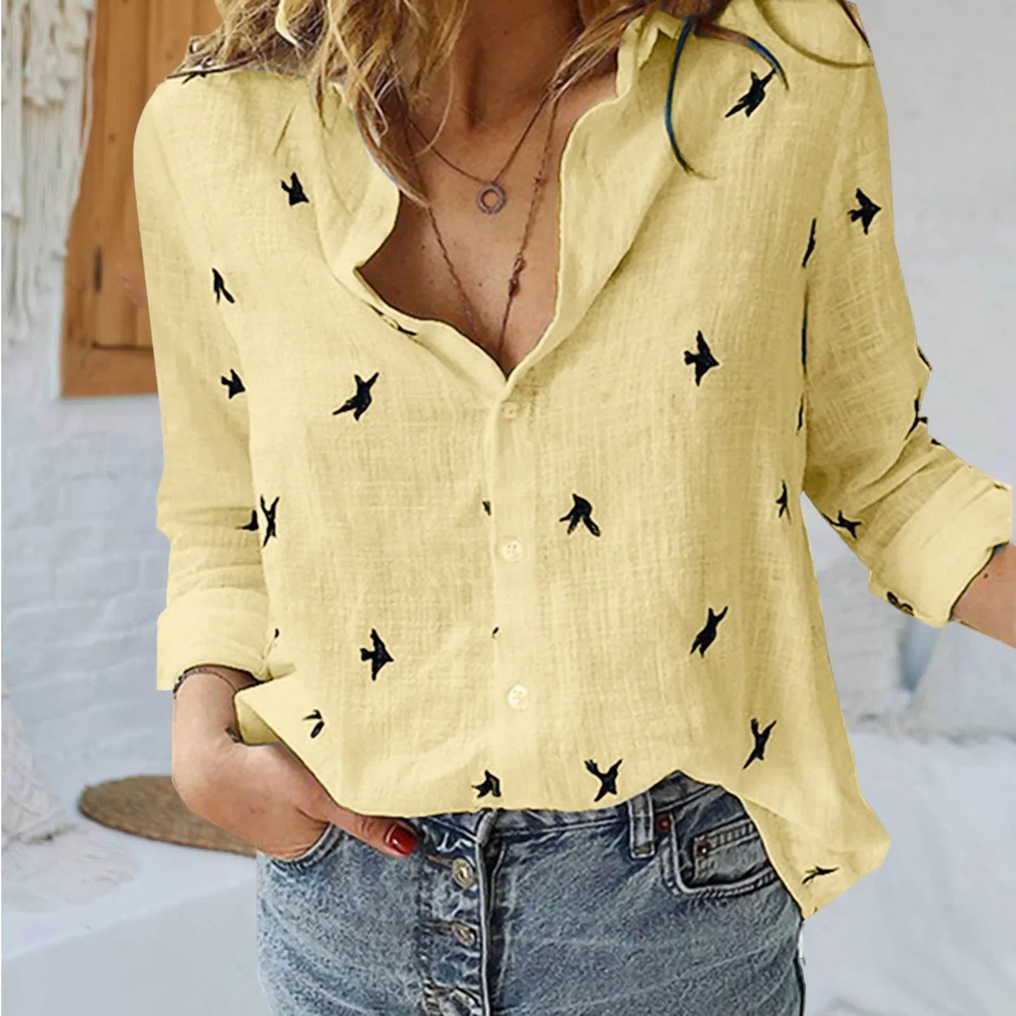 Women’s Cotton Linen V-Neck Shirt