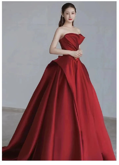 Elegant Satin Strapless Evening Party Dress
