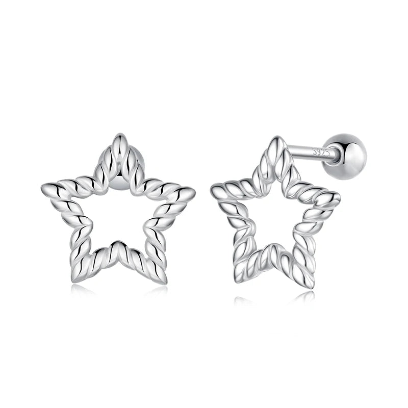 JEW027ER        
 925 Sterling Silver Vintage Texture Heart Stud Earrings for Women, Hollowed Star Earring - Klixstore