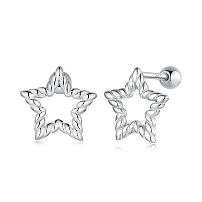 JEW027ER        
 925 Sterling Silver Vintage Texture Heart Stud Earrings for Women, Hollowed Star Earring - Klixstore
