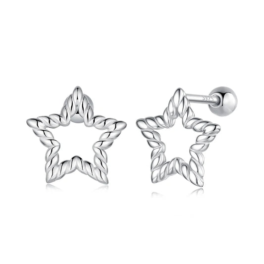 JEW027ER        
 925 Sterling Silver Vintage Texture Heart Stud Earrings for Women, Hollowed Star Earring - Klixstore