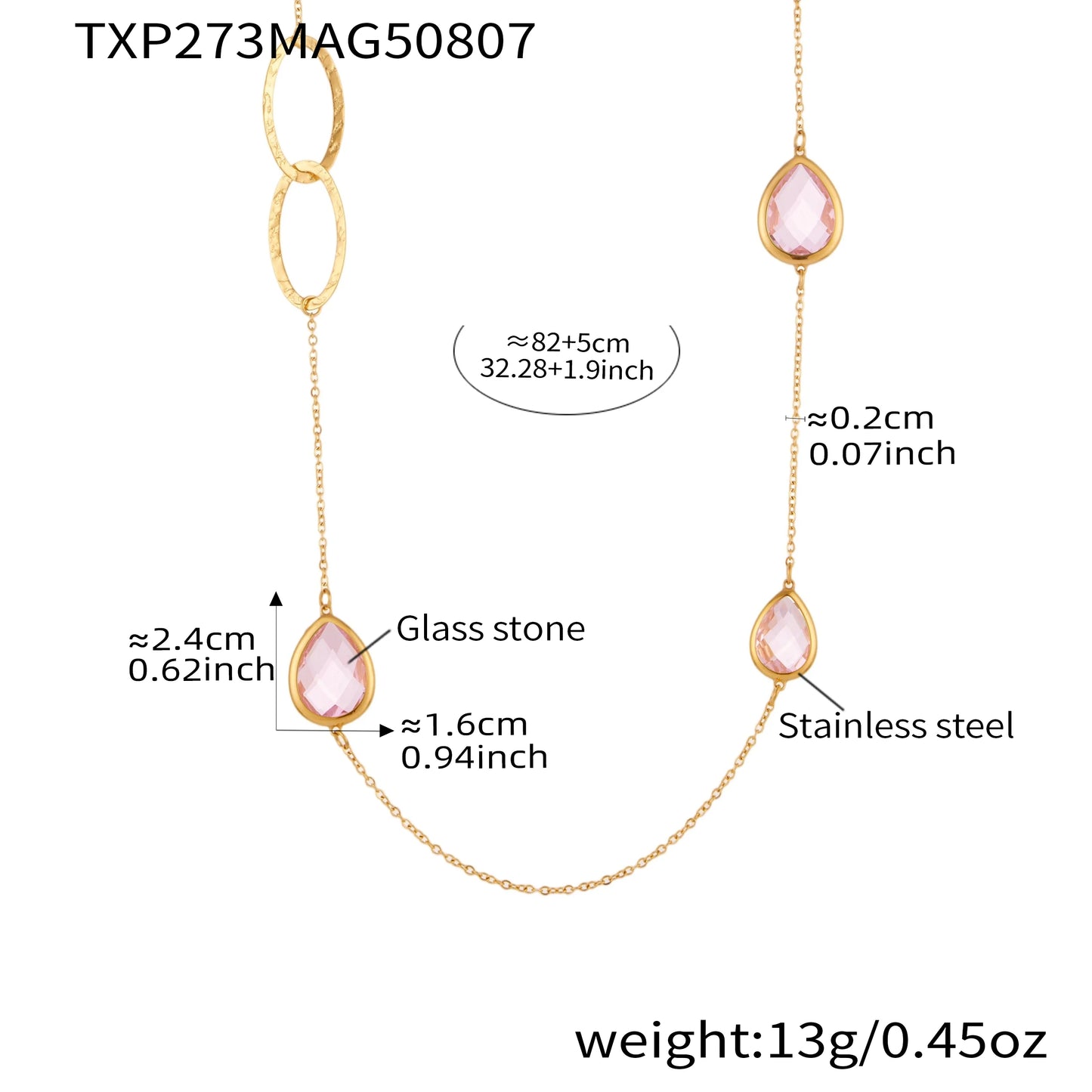 18k Gold Droplet Glass Stone Long Necklace for Women