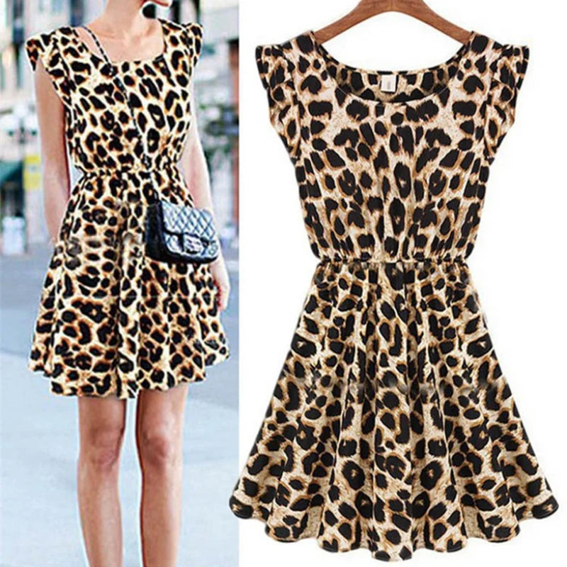 Leopard Print Sleeveless Wrap Mini Dress