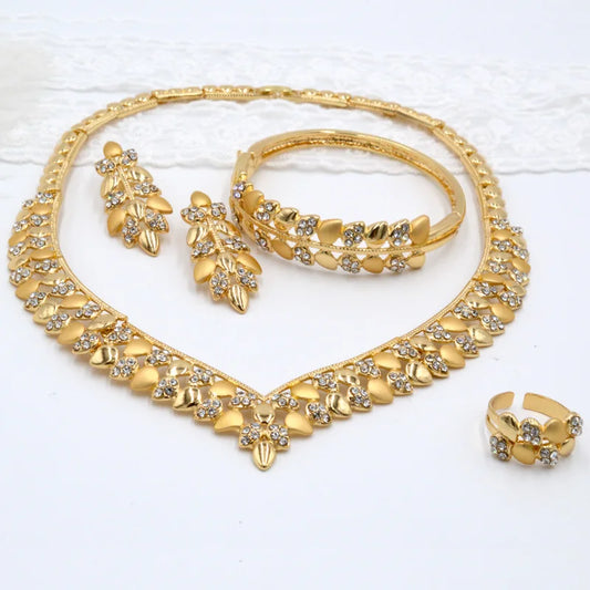 18K Gold Plated Leaf Bridal Jewelry Set