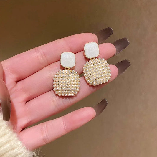 Geometric Square Pearl Earrings