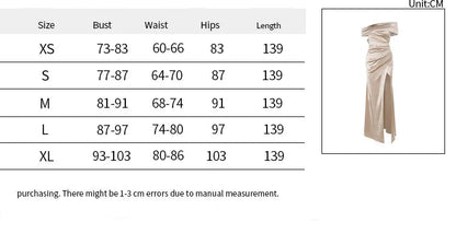 CLO009DJ
Luxury Champagne Formal Occasion Gowns Women's Off Shoulder Sleeveless Ruched Slim Long Dress Tunics Split - Klixstore