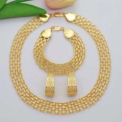 Women's African Gold Jewelry Set – Necklace, Bracelet & Earrings