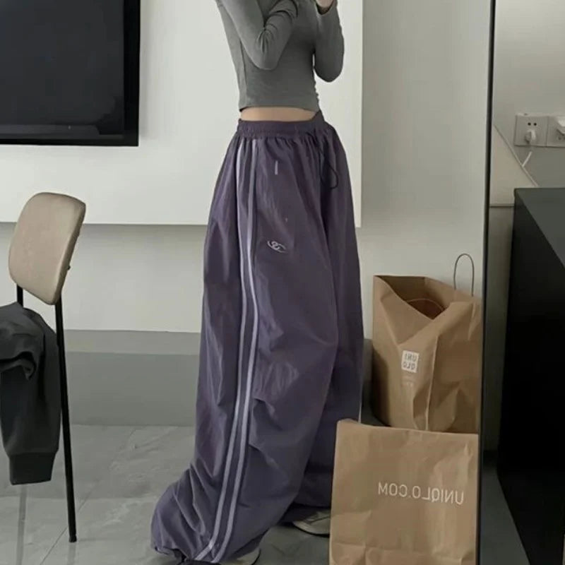 Retro Striped Wide Leg Baggy Pants for Women