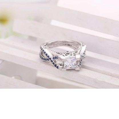 Luxury 925 Sterling Silver Square Bridal Ring for Women