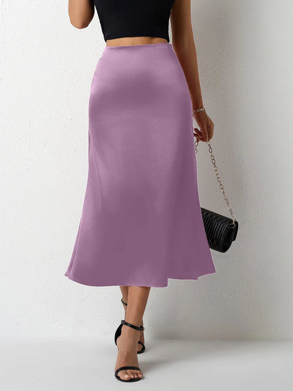 Korean Style Champagne High Waist Satin Skirt