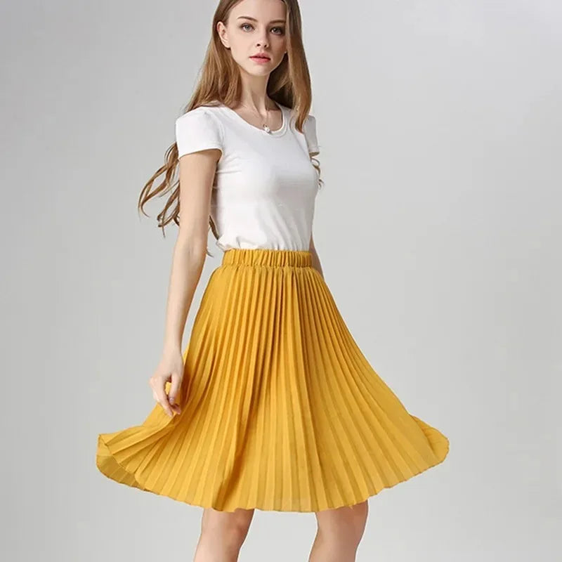 Women's Vintage Chiffon Pleated High Waist Skirt