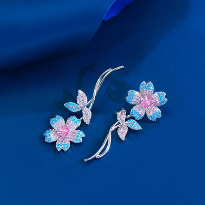 Sunflower Charm CZ Drop Earrings