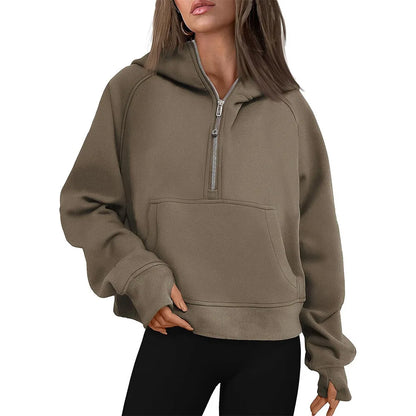 Cropped Half Zip Fleece Hoodie for Women