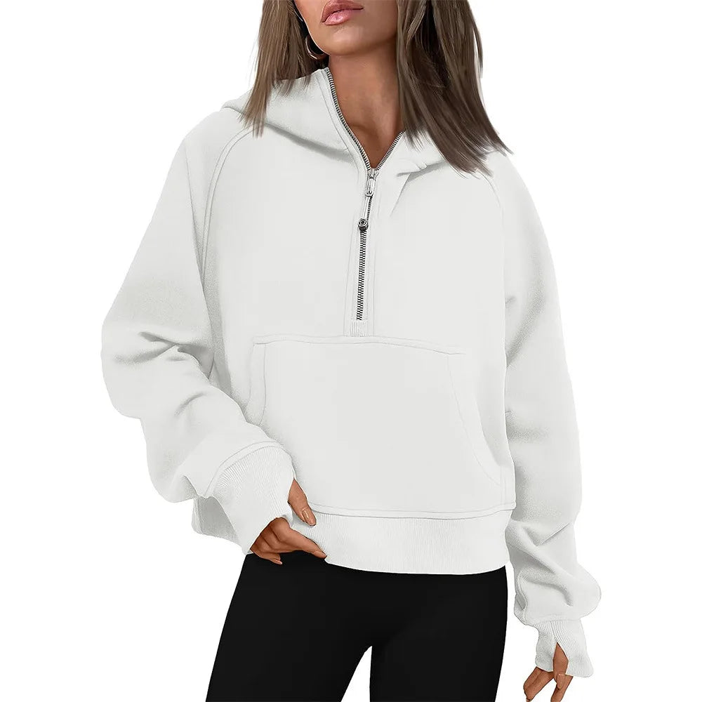 Cropped Half Zip Fleece Hoodie for Women