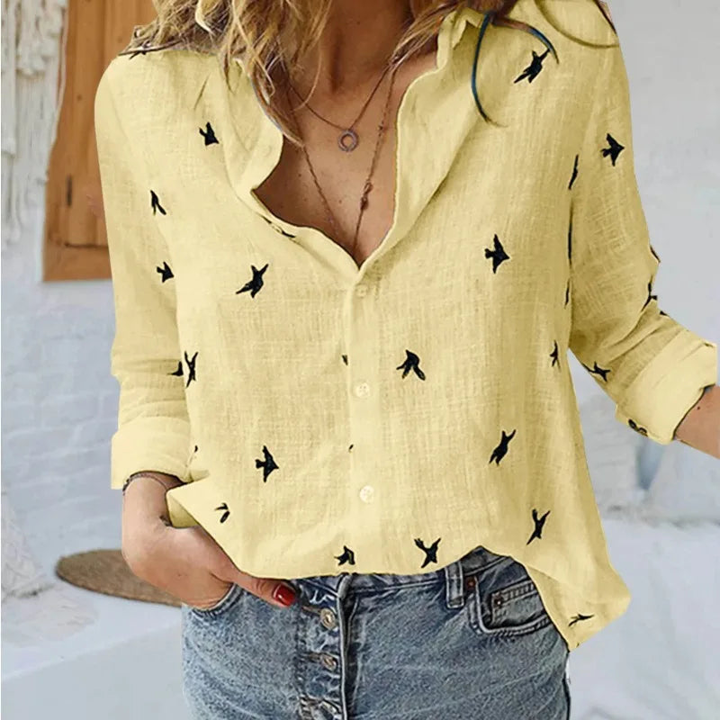 Women’s Cotton Linen V-Neck Shirt
