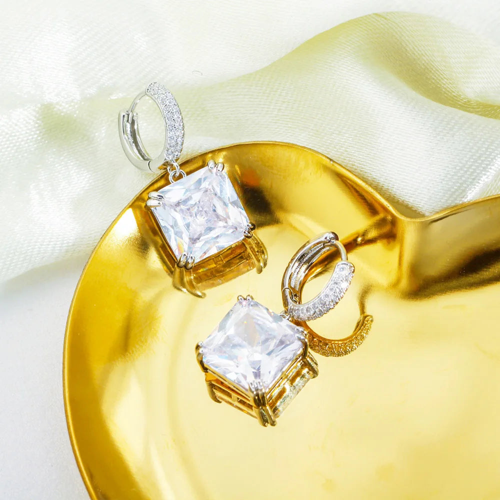 Square Cut CZ Drop Earrings