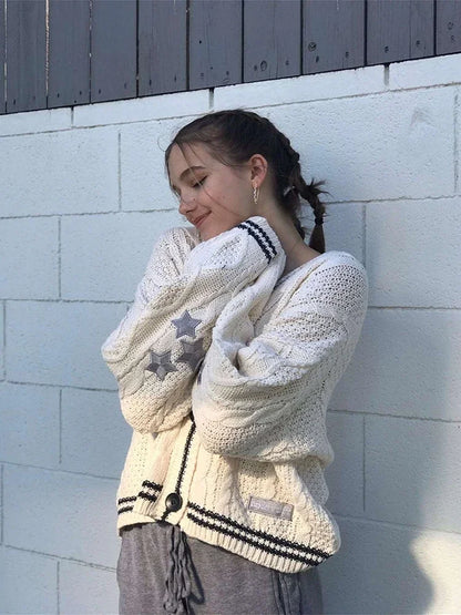 Star Embroidered Knitted Cardigan for Women