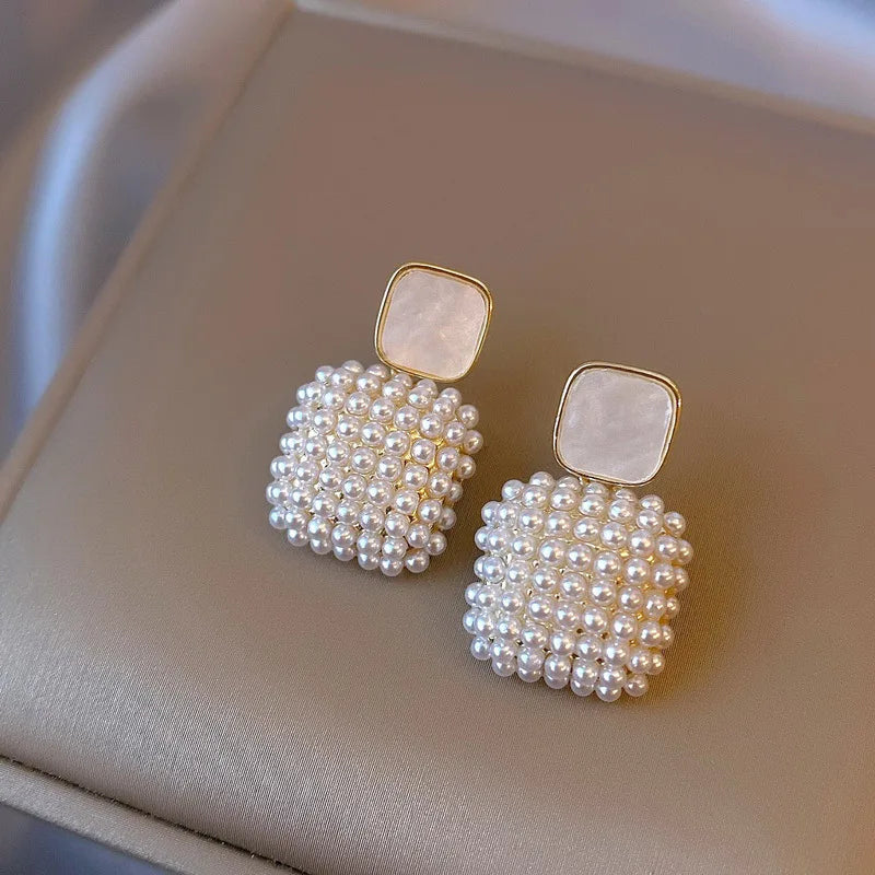 Geometric Square Pearl Earrings