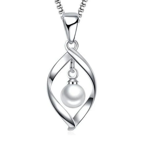Custom Pearl Crystal 925 Sterling Silver Pendant Necklace for Women