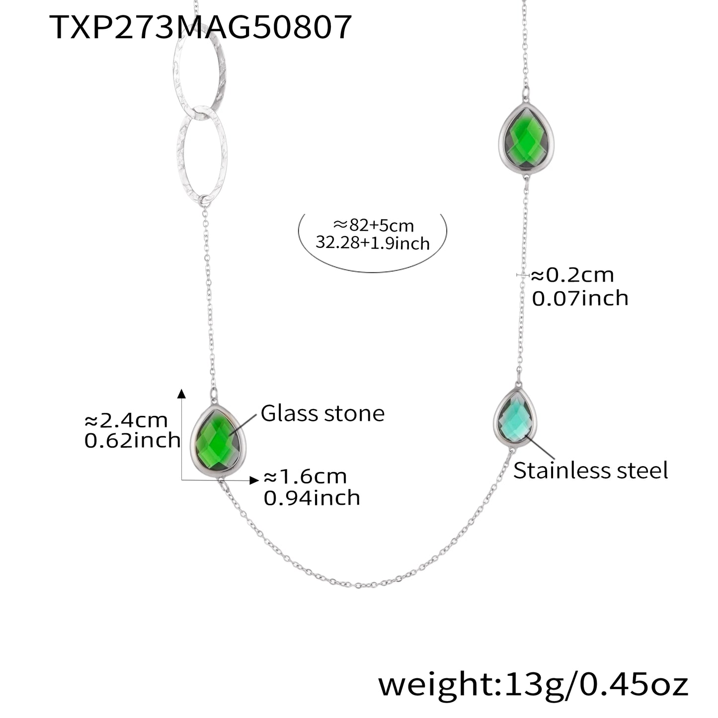 18k Gold Droplet Glass Stone Long Necklace for Women