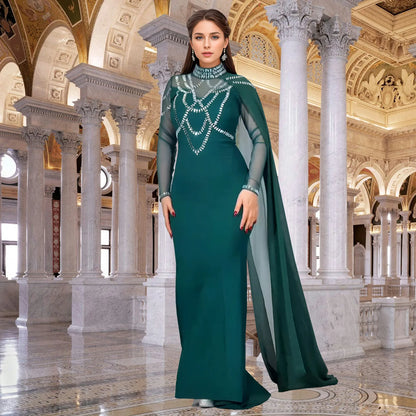 Elegant Rhinestone Mermaid Shawl Dress