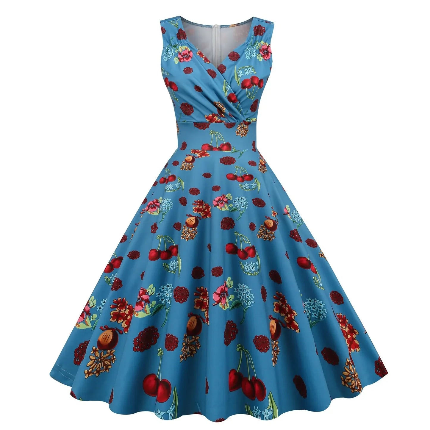 V Neck Floral A-line Pleated Sundress