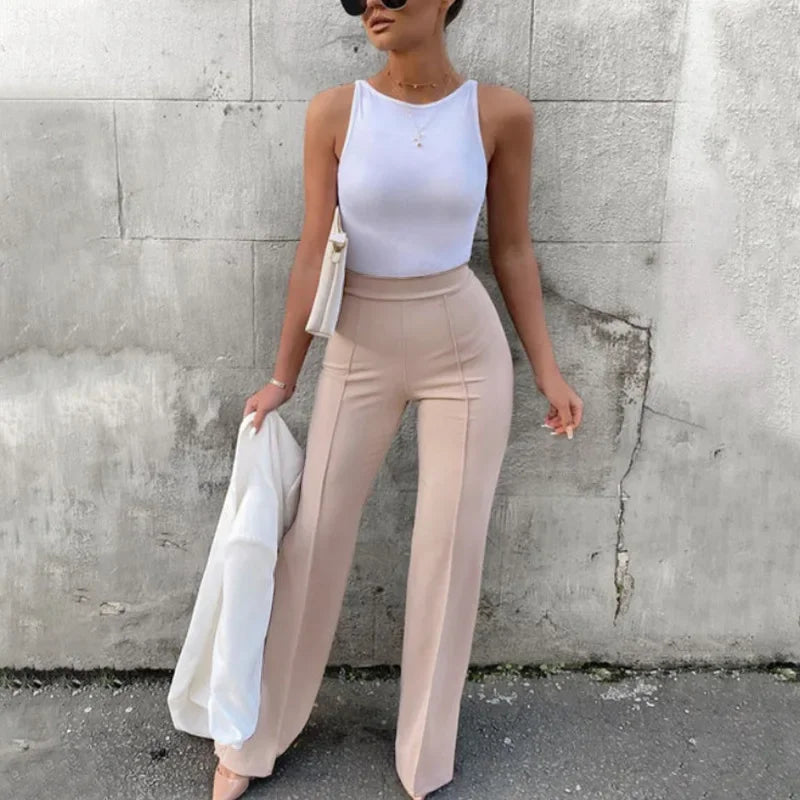 Office Lady Solid Color Flared Trousers