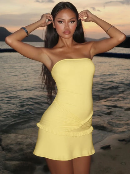 CLO060DJ
 Fashion Halter Neck Backless Tunics Short Dresses for Women  Sexy Sleeveless High Waist  Solid Ball Gown - Klixstore