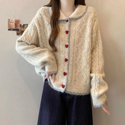 Retro Love Button Knitted Sweater for Women