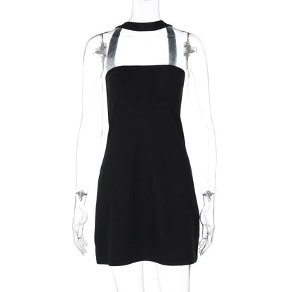 CLO043DJ
 Woman Clothing  Summer Halter Off Shoulder Mini Party Dress Sexy Sleeveless Backless Bodycon Short - Klixstore