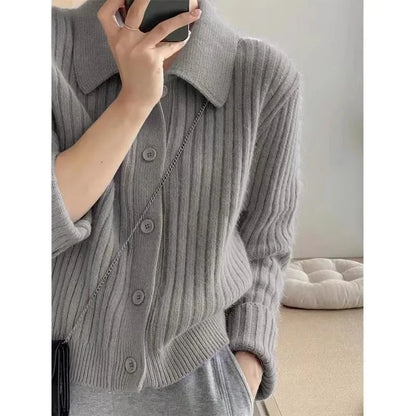 2025 Pure Cashmere Lapel Knit Cardigan Sweater for Women