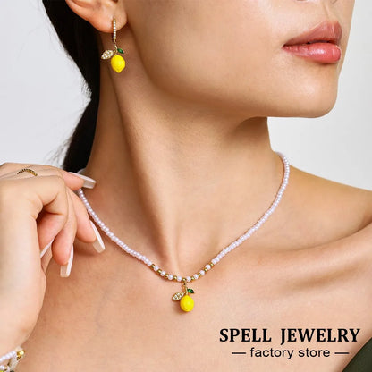 Handmade Lemon Beaded Jewelry Necklace for Women