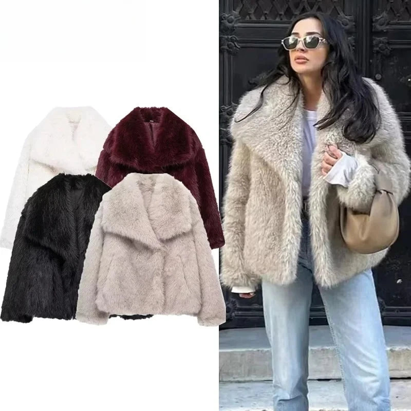 Faux Fur Plush Winter Coat for Women