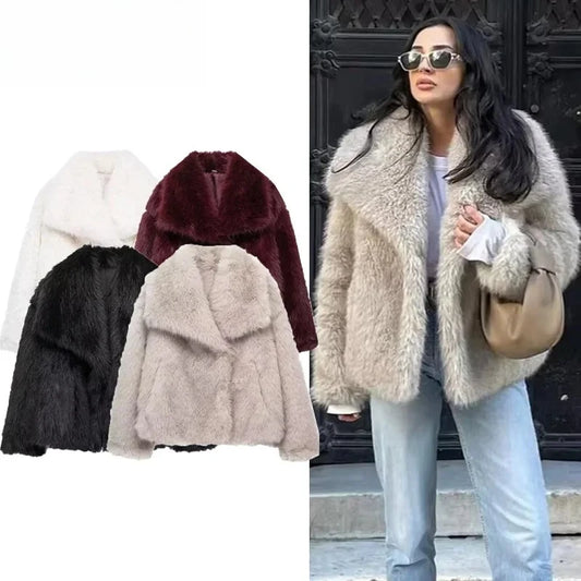 Faux Fur Plush Winter Coat for Women