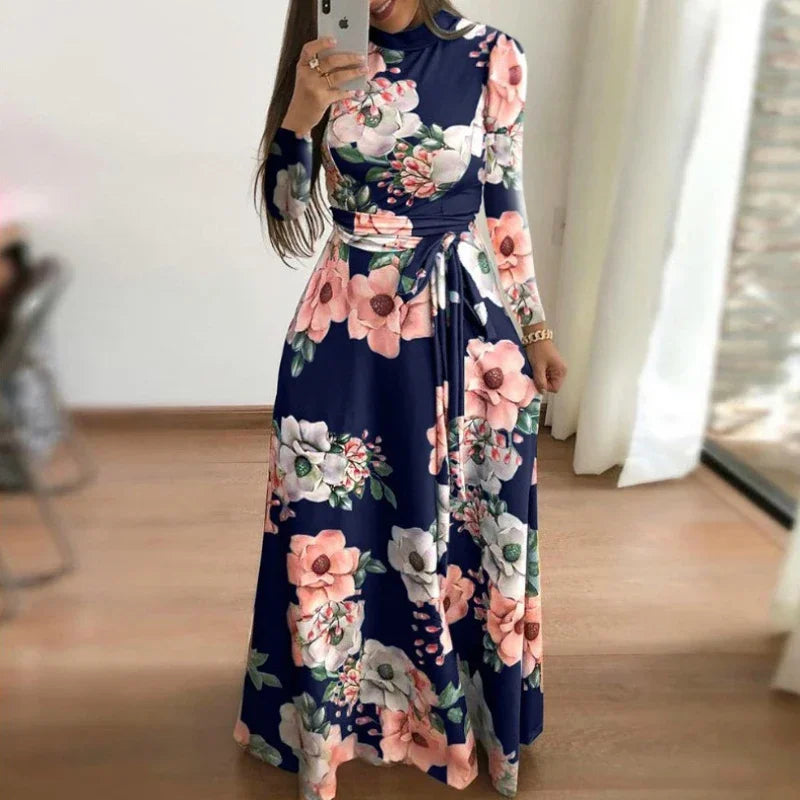 Boho Floral Print Long Sleeve Maxi Dress