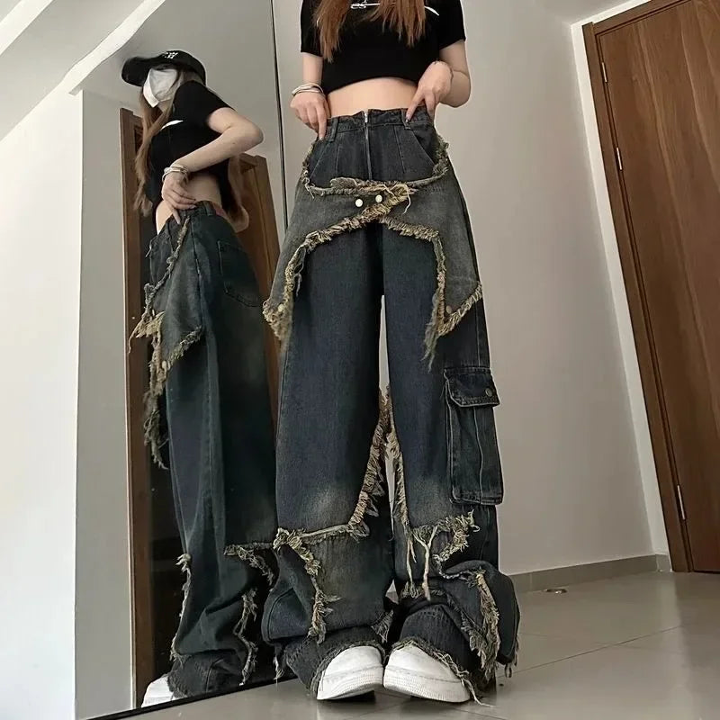 Women's Vintage Star Washed Oversized Straight Jeans