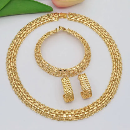 Women's 18K Gold-Plated Jewelry Set – Necklace, Bracelet & Earrings