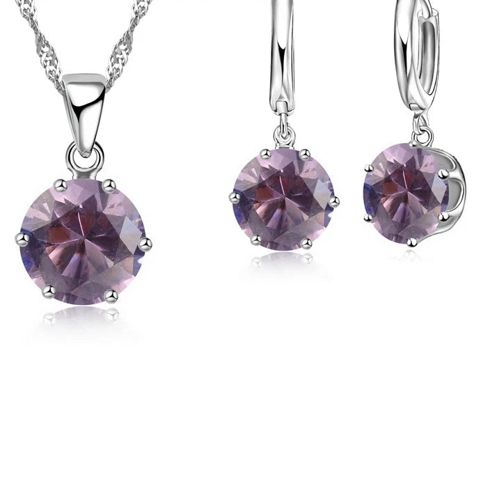 Classic 6-Claw Crystal Necklace & Hoop Earrings Set in 925 Sterling Silver