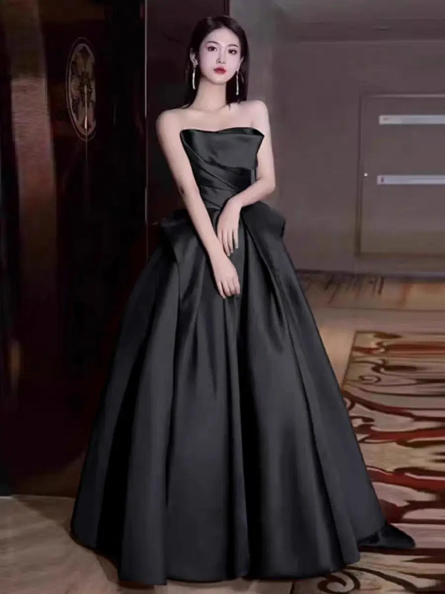 Elegant Satin Strapless Evening Party Dress