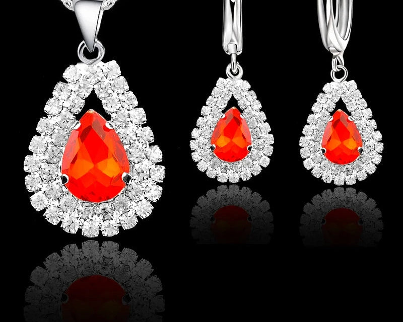 925 Silver Crystal Water Drop Jewelry Set