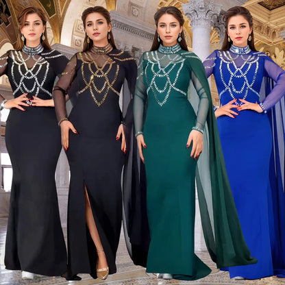 Elegant Rhinestone Mermaid Shawl Dress