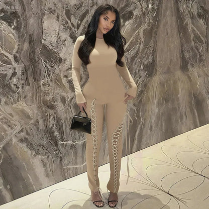 Hollow Out Bandage Long Sleeve Jumpsuit