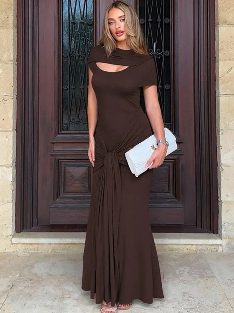 CLO017DJ
Women's Elegant Short Sleeve Bandage Brown Long Dresses Female Clothing Hollow Out Bodycon Evening Party Dress High Street - Klixstore