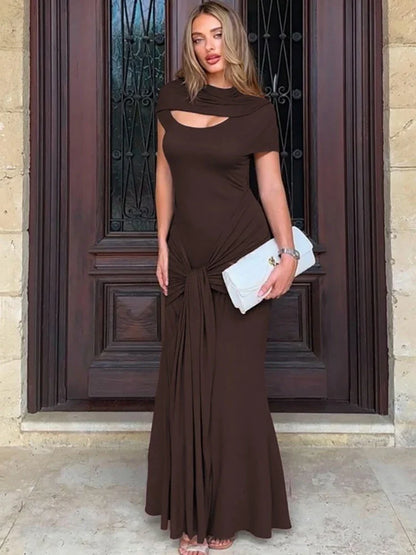 CLO017DJ
Women's Elegant Short Sleeve Bandage Brown Long Dresses Female Clothing Hollow Out Bodycon Evening Party Dress High Street - Klixstore